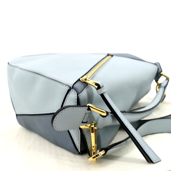 LOEWE  Puzzle Medium Calfskin Leather Shoulder Bag Aqua Light Blue - Picture 6 of 13